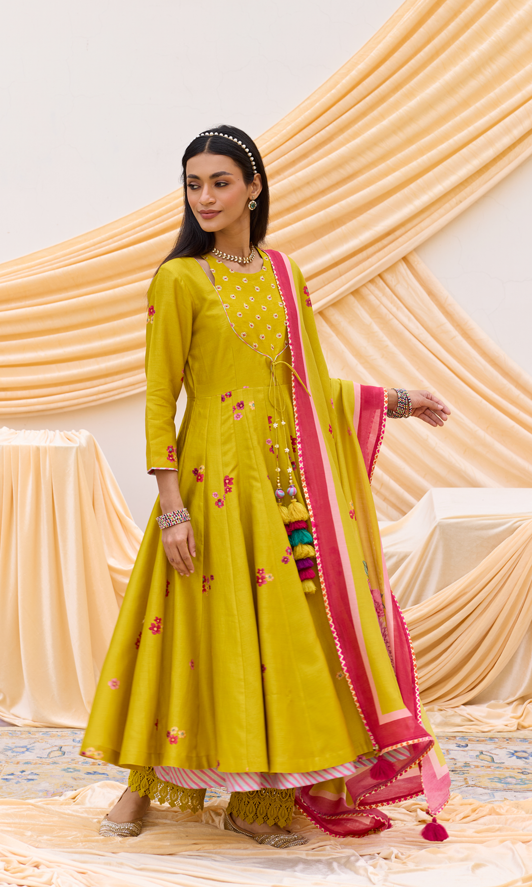 Soraya Set- Chanderi Digitally Printed Floral Anarkali Set (set of 3)