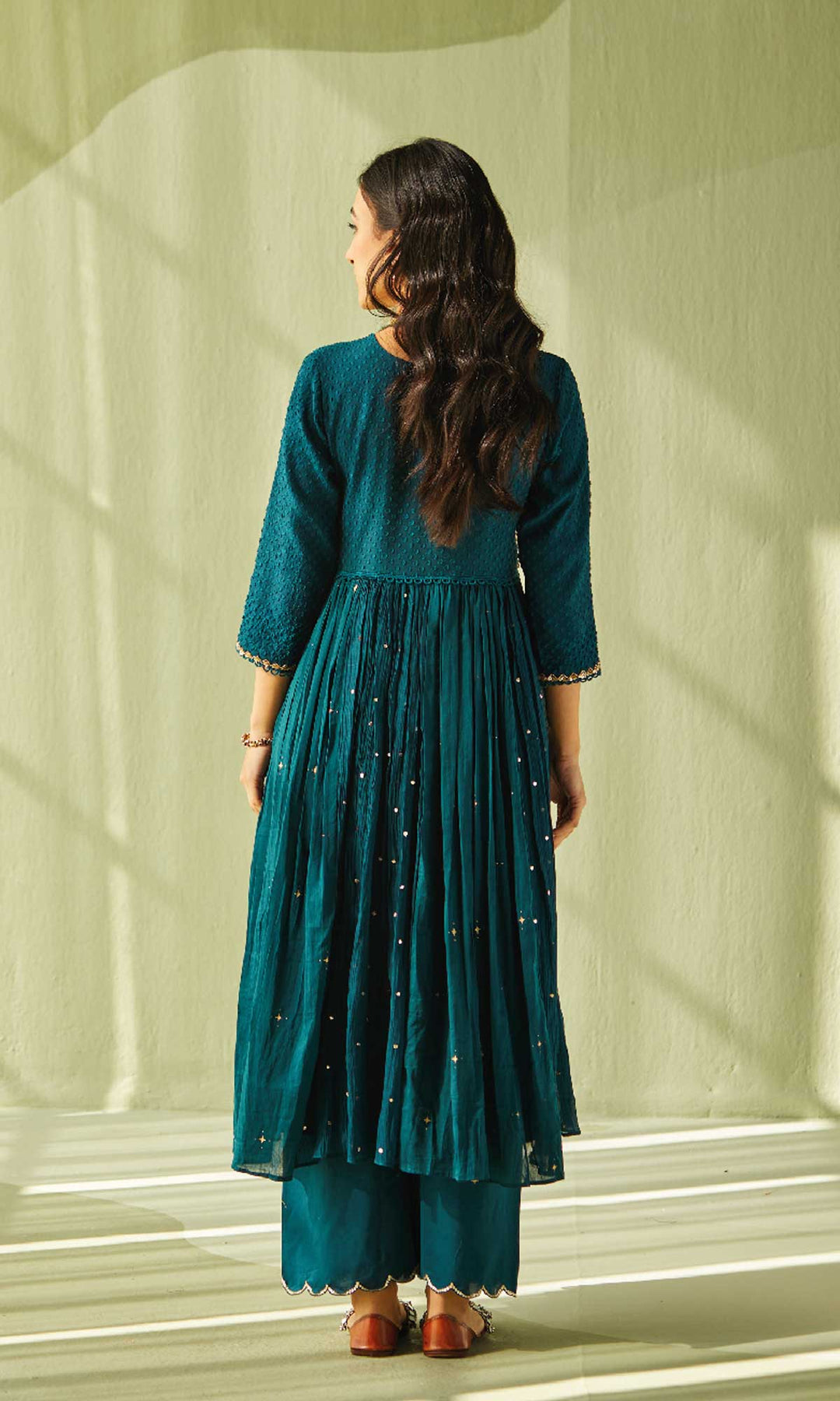Aafiya Set- Maroon mukaish mulmul hand embroidered anarkali with pants and dupatta (set of 3)
