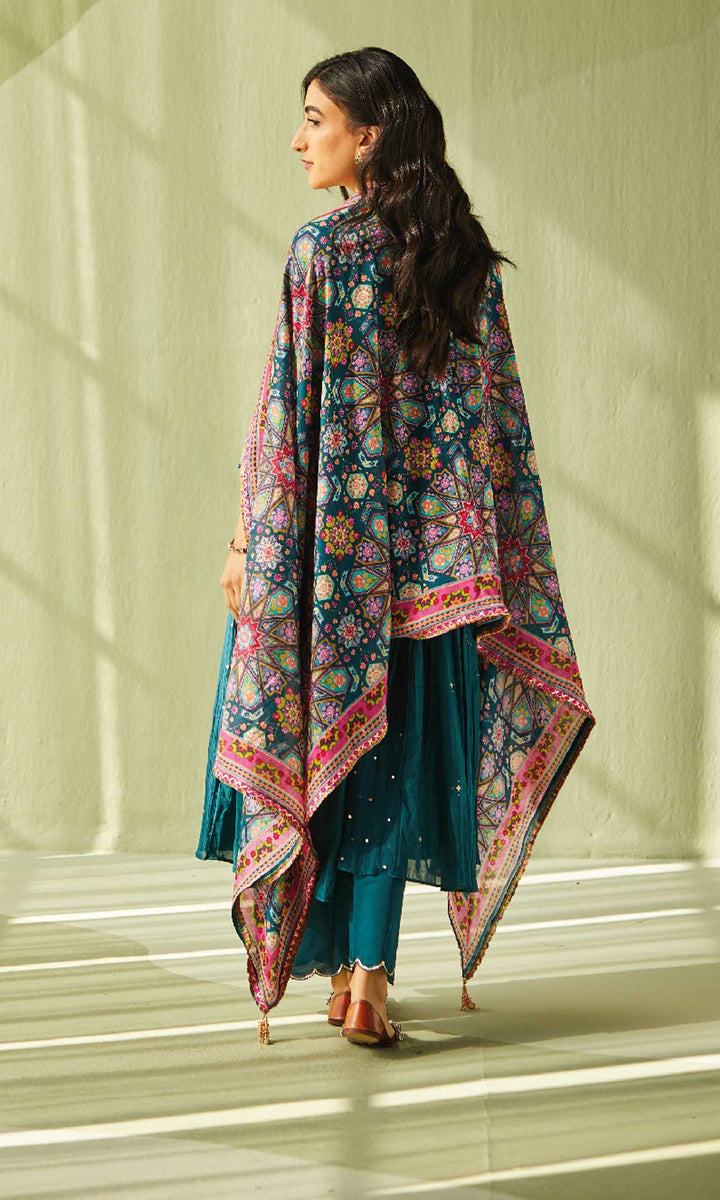 Aafiya Set- Maroon mukaish mulmul hand embroidered anarkali with pants and dupatta (set of 3)