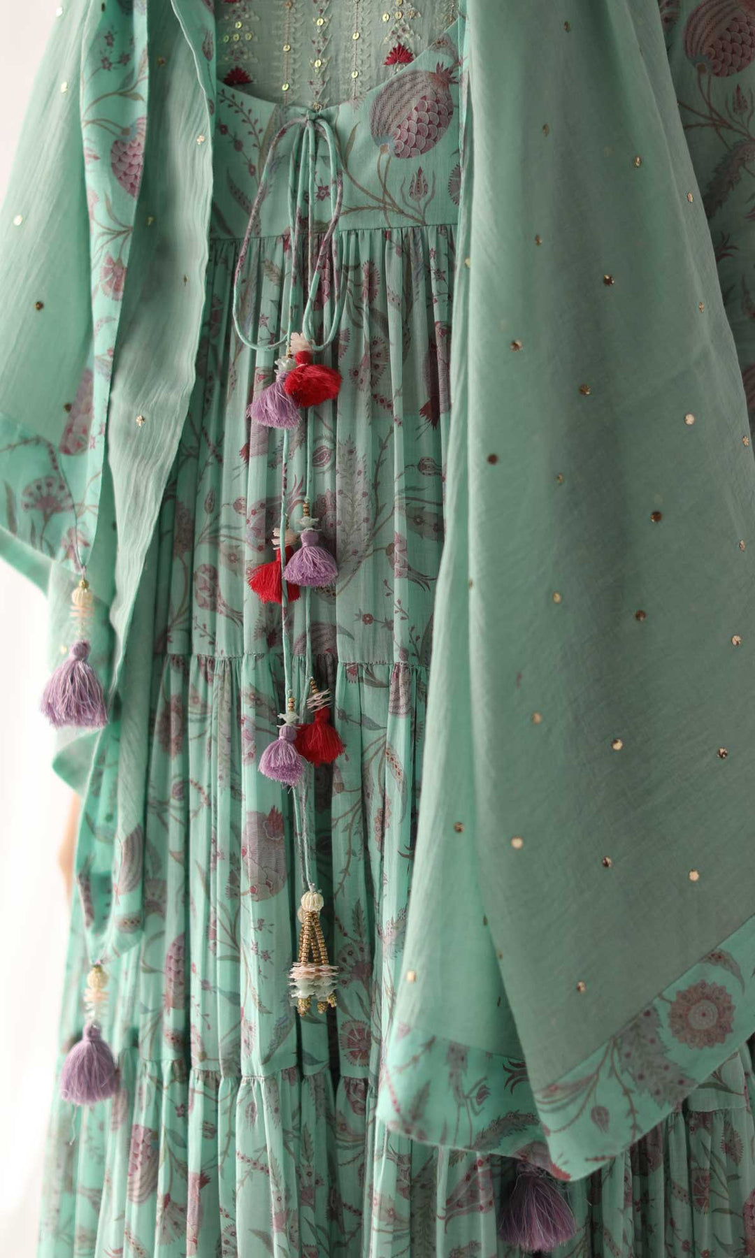 Farah Set- Hot Pink mulmul hand embroidered anarkali with pants and dupatta (Set of 3)