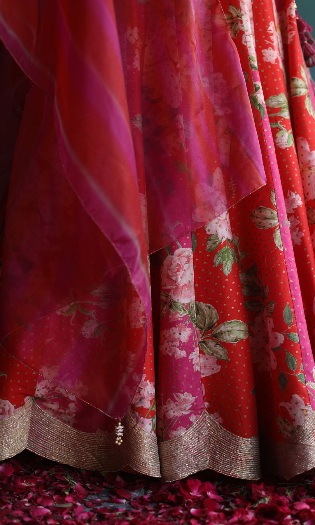 Be My Valentine- Red & Pink digitally printed chanderi lehenga with hand embroidered blouse and organza dupatta (set of 3)