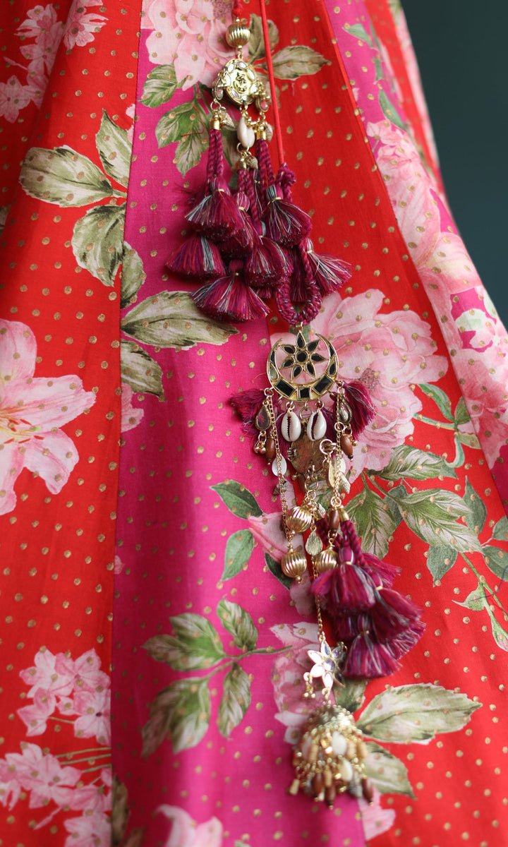 Be My Valentine- Red & Pink digitally printed chanderi lehenga with hand embroidered blouse and organza dupatta (set of 3)