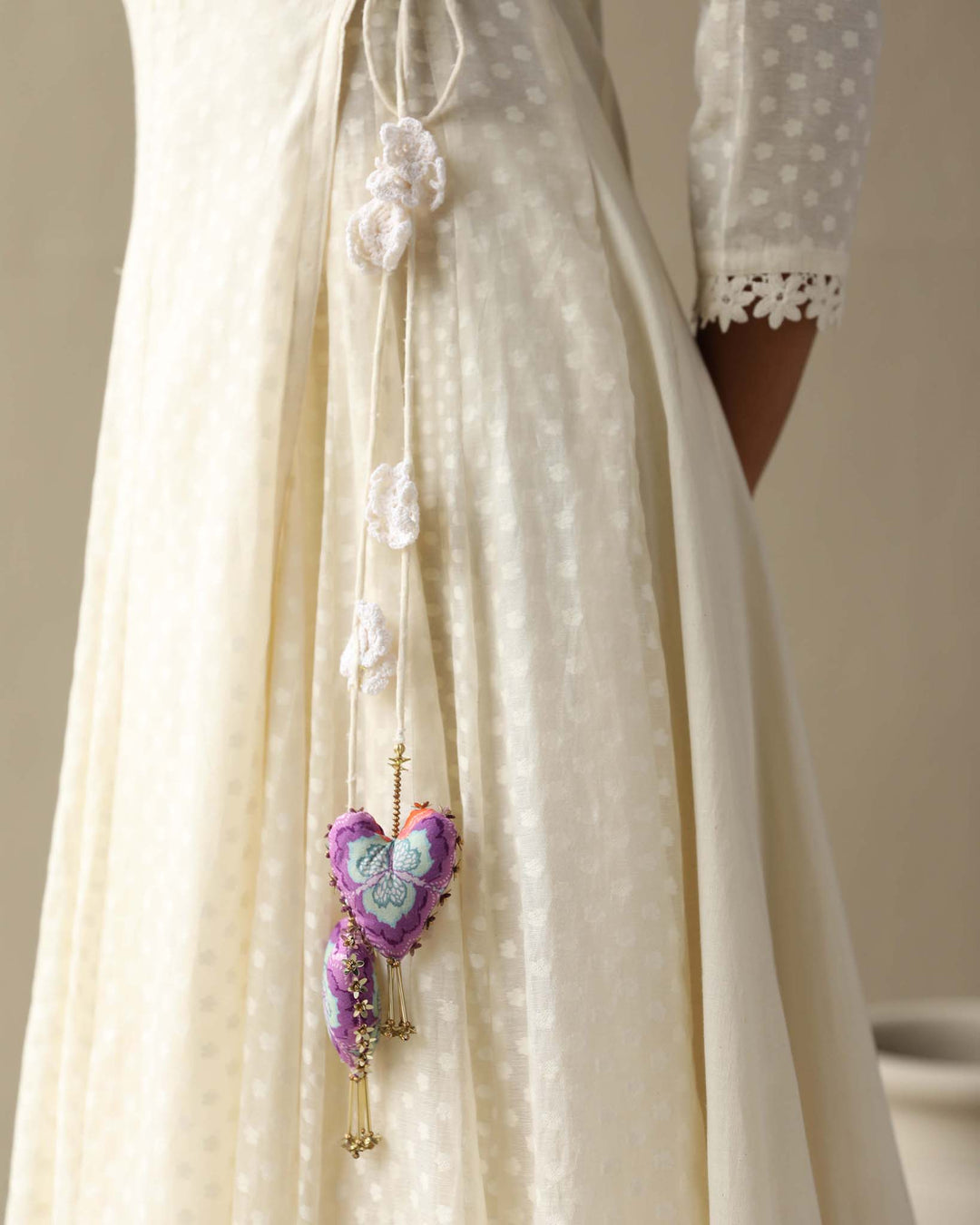 Aleyah Set- Lilac jamdani angrakha with pants and embroidered dupatta (Set of 3)