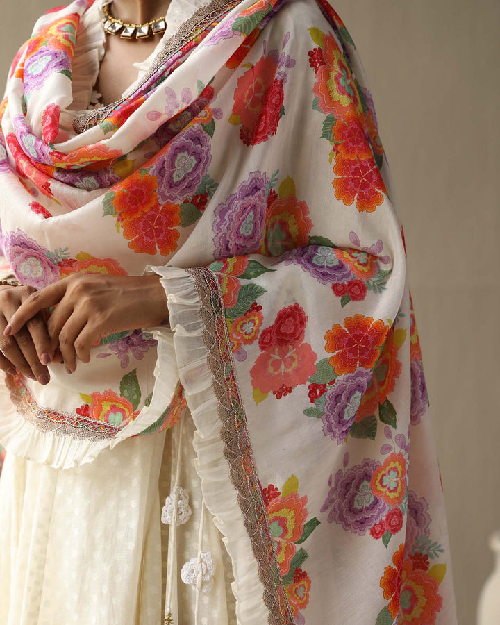 Aleyah Set- Lilac jamdani angrakha with pants and embroidered dupatta (Set of 3)