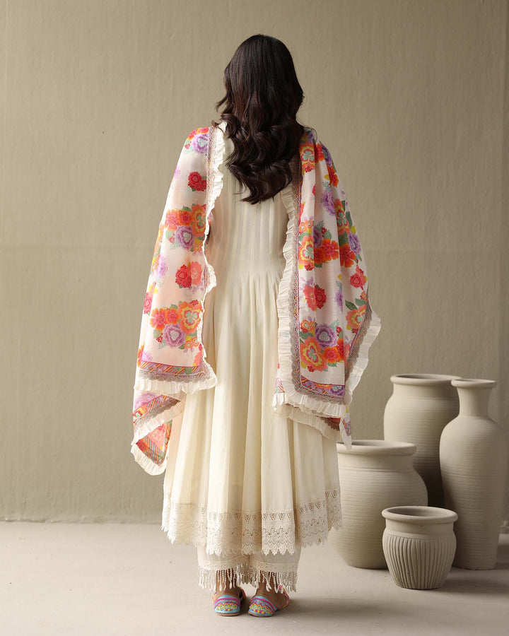 Aleyah Set- Lilac jamdani angrakha with pants and embroidered dupatta (Set of 3)