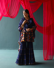 Sunehra Set- Mustard chanderi kurta with layered gota sharara and hand embroidered dupatta (set of 3)